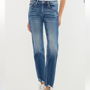 Kancan size 28 high rise cropped raw hem straight jeans 25” inseam